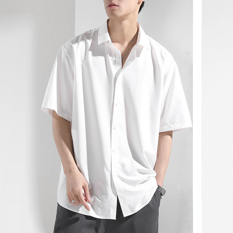 Ice Silk Short-Sleeved Shirt, Three-Quarter Sleeve Men's Top, Lazy Style, Versatile Korean Style Ins Trendy T-Shirt, Summer Thin Style