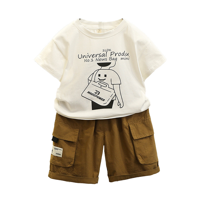 7117 traje de camisa para niños 2025 verano nuevo estilo de moda bebé camisa de manga corta verano para niños traje de tres piezas de moda