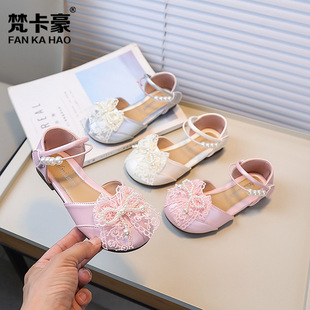Foreign Trade Sandals 2025 Summer New Korean Style Girls Fashion Beaded Princess Shoes Children Sweet Bow Sandals