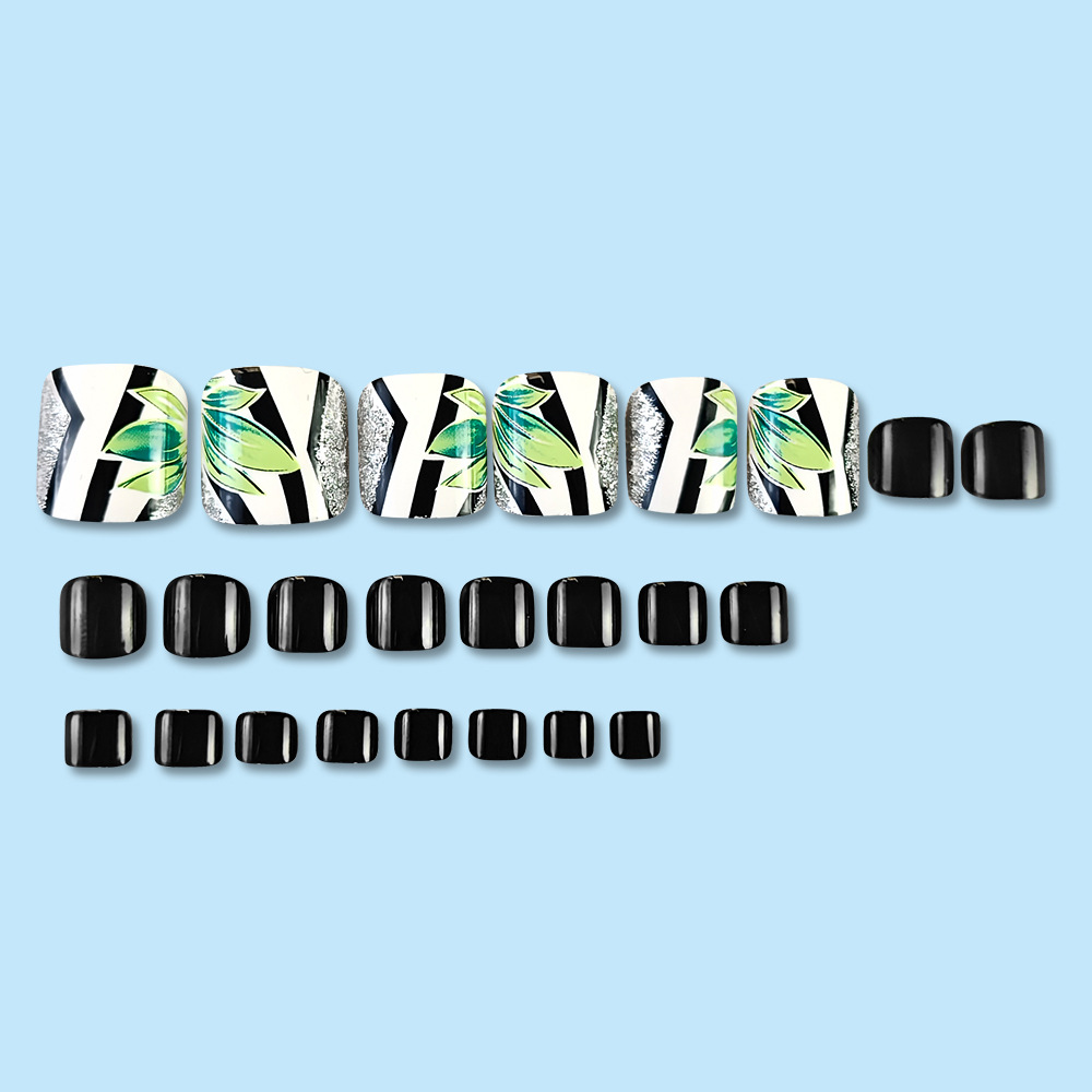 Otoño en caliente para usar uñas de los pies en blanco y negro en Europa y América, parches de uñas de los pies al por mayor