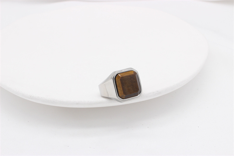 Simple Style Square Titanium Steel Inlay Artificial Gemstones Men's Rings display picture 19