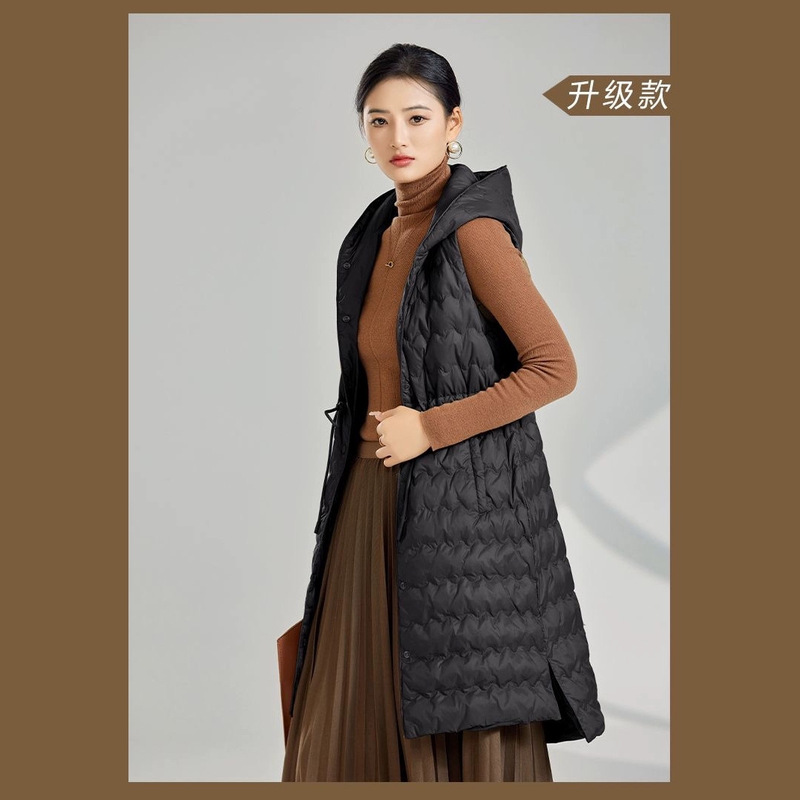 Cross-Border Hooded Cotton Vest for Women New Thin Mid-Length Waist Outer Wear Bottoming Liner Vest 513