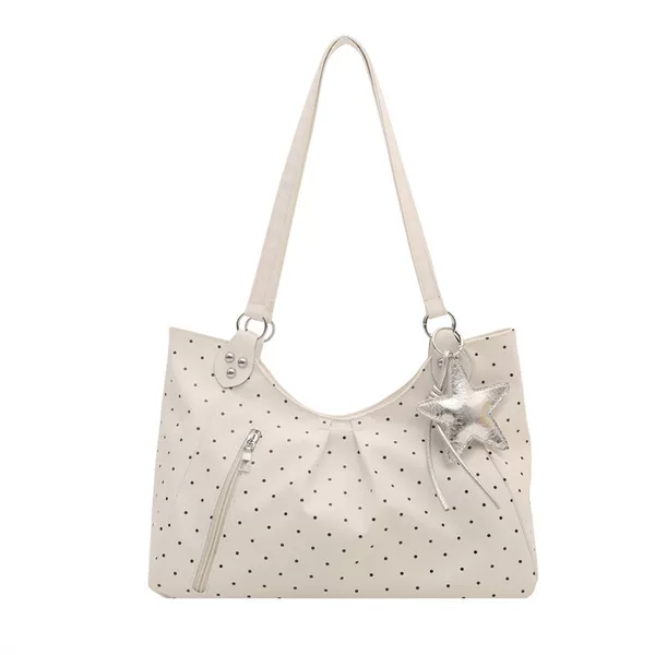 New Korean-style polka dot PU tote bag for women, large-capacity commuter shoulder bag, new versatile handbag for students attending classes