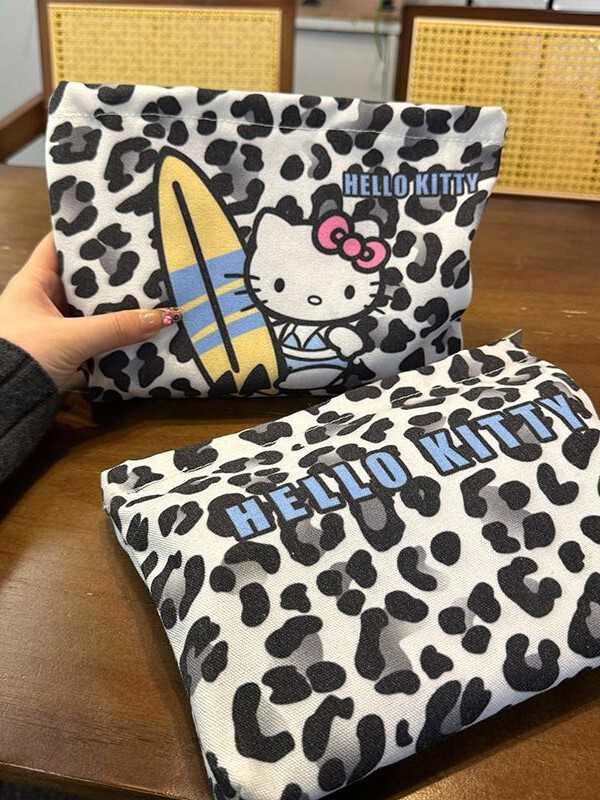 新品レオパードキティ猫ハンドバッグ大容量ポーチ携帯収納袋旅行イヤホンバッグ小銭入れ|undefined
