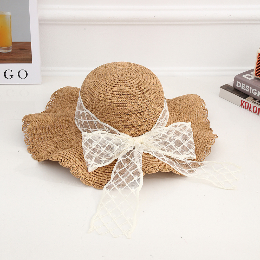 Sombrero de paja con lazo – estilo veraniego, ala ancha, para playa o vacaciones al aire libre