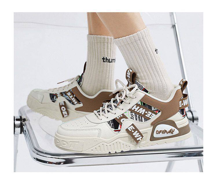 Giày thể thao nam màu trắng thoáng khí đế dày phong cách Hàn, giày sneaker đa năng thắt dây — E161 trắng đen, Màu Kaki E161 chi tiết 26