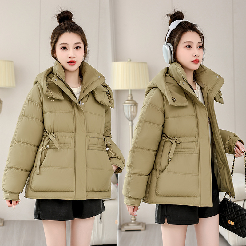 Ropa de algodón corta para mujeres 2024 nuevo tamaño grande de moda coreana chaqueta de algodón rojo con capuchón pequeño y suelto