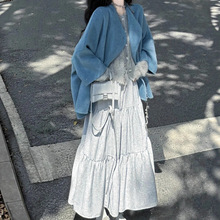 2025秋冬新品羊驼羊毛小高级慵懒风显白蓝调丁香紫双面手工大衣女