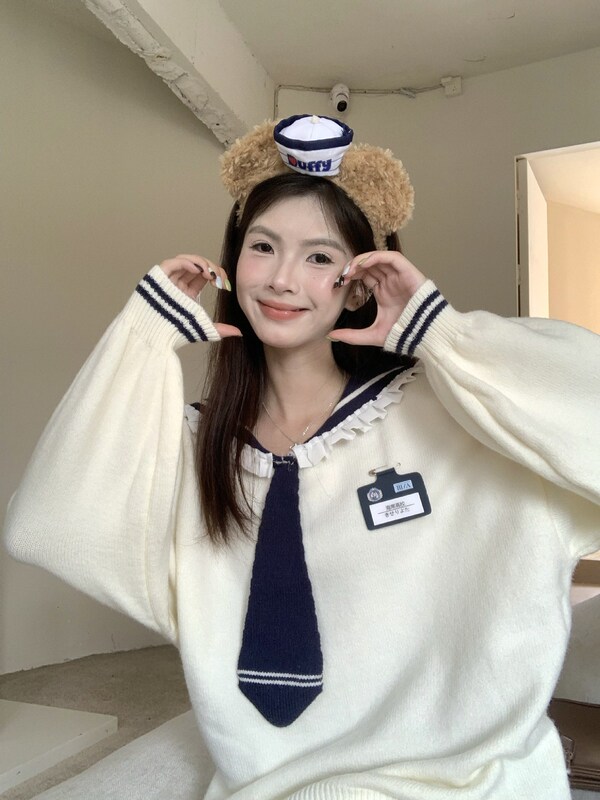 Real Shot of Women's Clothing for Fat mm Autum New Style 2025 Sense of Western Style Age-Reducing Navy Collar Loose Knitwear Knitwear for Women