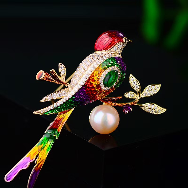 Chinese Style Enamel Magpie Brooch Advanced Sense Mixed Color Animal Corsage Accessories Cheongsam Pins Direct for Cross-border