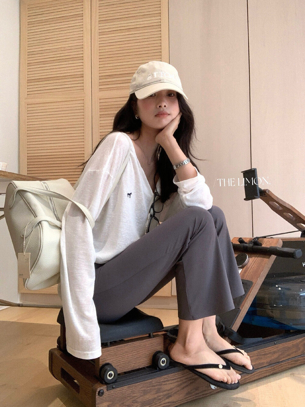 Quần legging yoga nữ cạp cao ống loe nhẹ dài 7 phân co giãn — màu đen, Màu cà phê, Xám khói chi tiết 11
