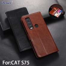 适用CAT S75翻盖插卡皮套 摩托罗拉defy 2手机壳疯马纹支架保护套