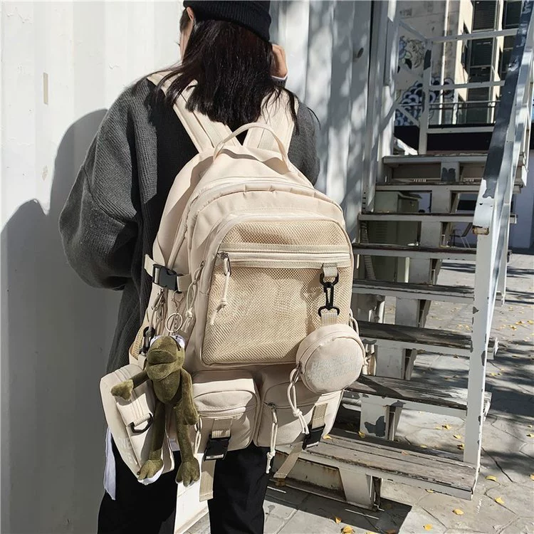 Backpack Korean style 2023, capacious school backpack, off‑white or black, average size