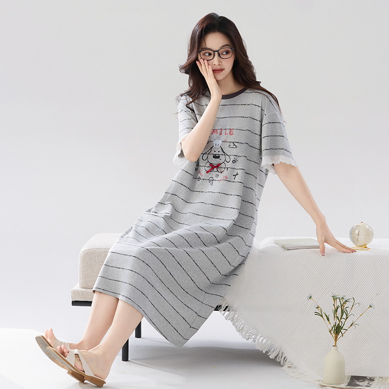 Pijama de algodón de verano de mujeres de manga corta lindo dibujo animado pijama rojo de verano de mujeres sueltas primavera y otoño ropa para el hogar