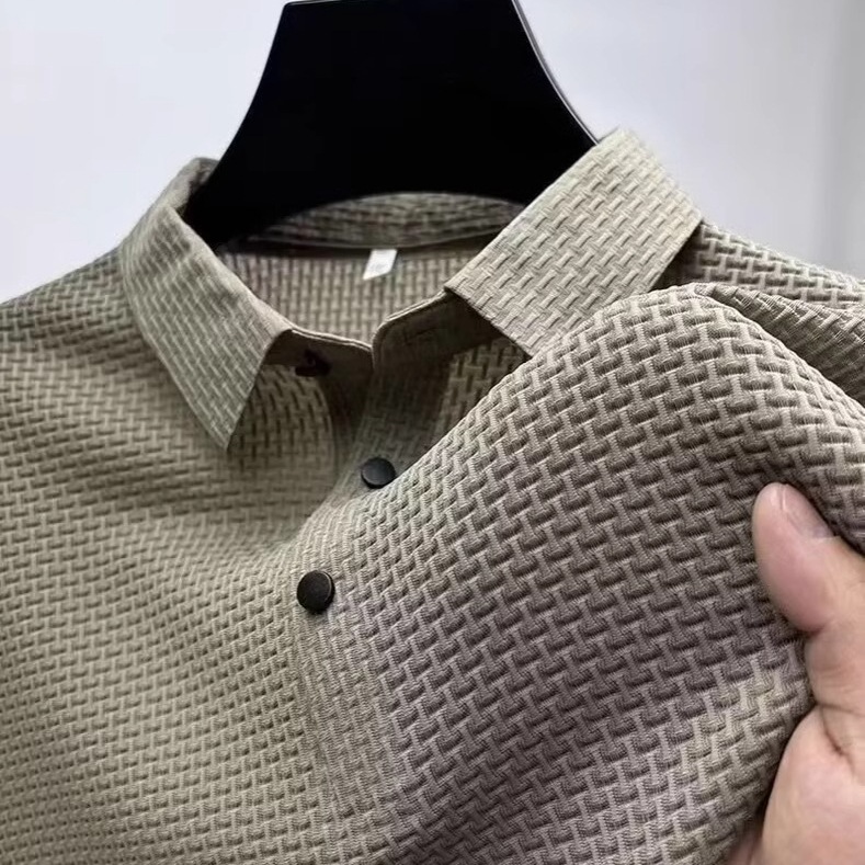 跨境专供商务冰丝男士polo衫透气翻领t恤男简约修身男士polo衫
