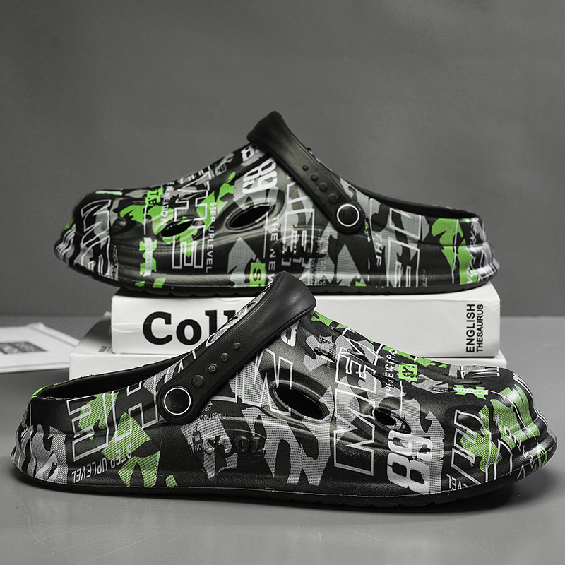 Zapatos Croc para hombre, novedad de verano, ropa exterior de moda, zapatillas Baotou, zapatos de playa antideslizantes de suela gruesa, sandalias y zapatillas informales para exteriores