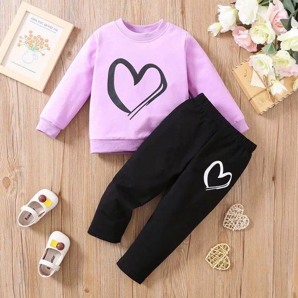 Cross-Border Ins Autumn and Winter Heart Pullover Long-Sleeved + Pants Suit Fashionable European and American Style 2-Piece Set