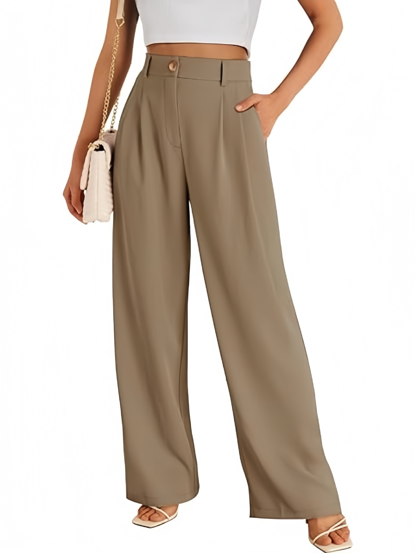 Cross-Border Amazon European and American New Style Pocket Dress Pants Wide-Leg Formal Pants Women's High-Waisted Business Casual Work Trousers
