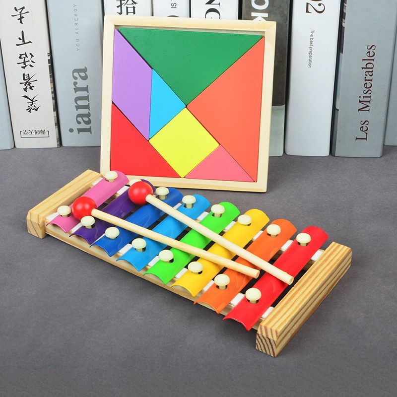 2件套：8音敲琴+七巧板（颜色随机）