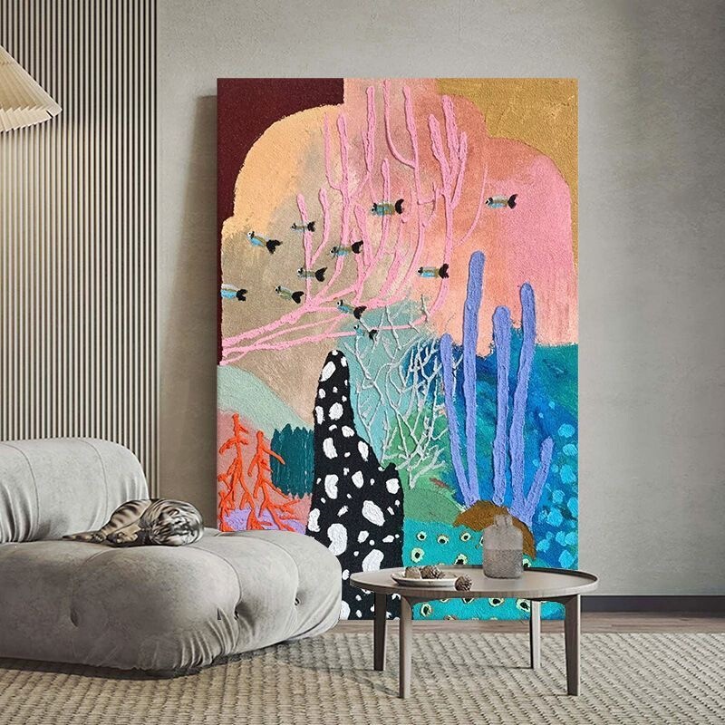 Abstract textured wall art for the living room, sofa background, entryway, and floor-to-ceiling display; large-scale paintings from Dafen Village, oil painting and spray painting techniques