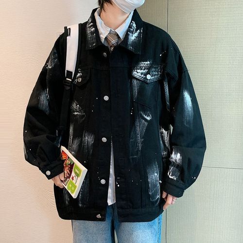 Men's Spring/Fall Hong Kong-style Retro Graffiti Long-Sleeve Jacket—Loose Fit, Trendy, and Perfectly Versatile for Casual Outfits
