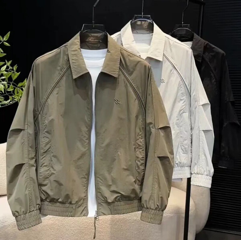 Men's Fashion Old Money Style Lapel Jacket Korean Simple Versatile Line Splicing Loose Solid Color Jacket