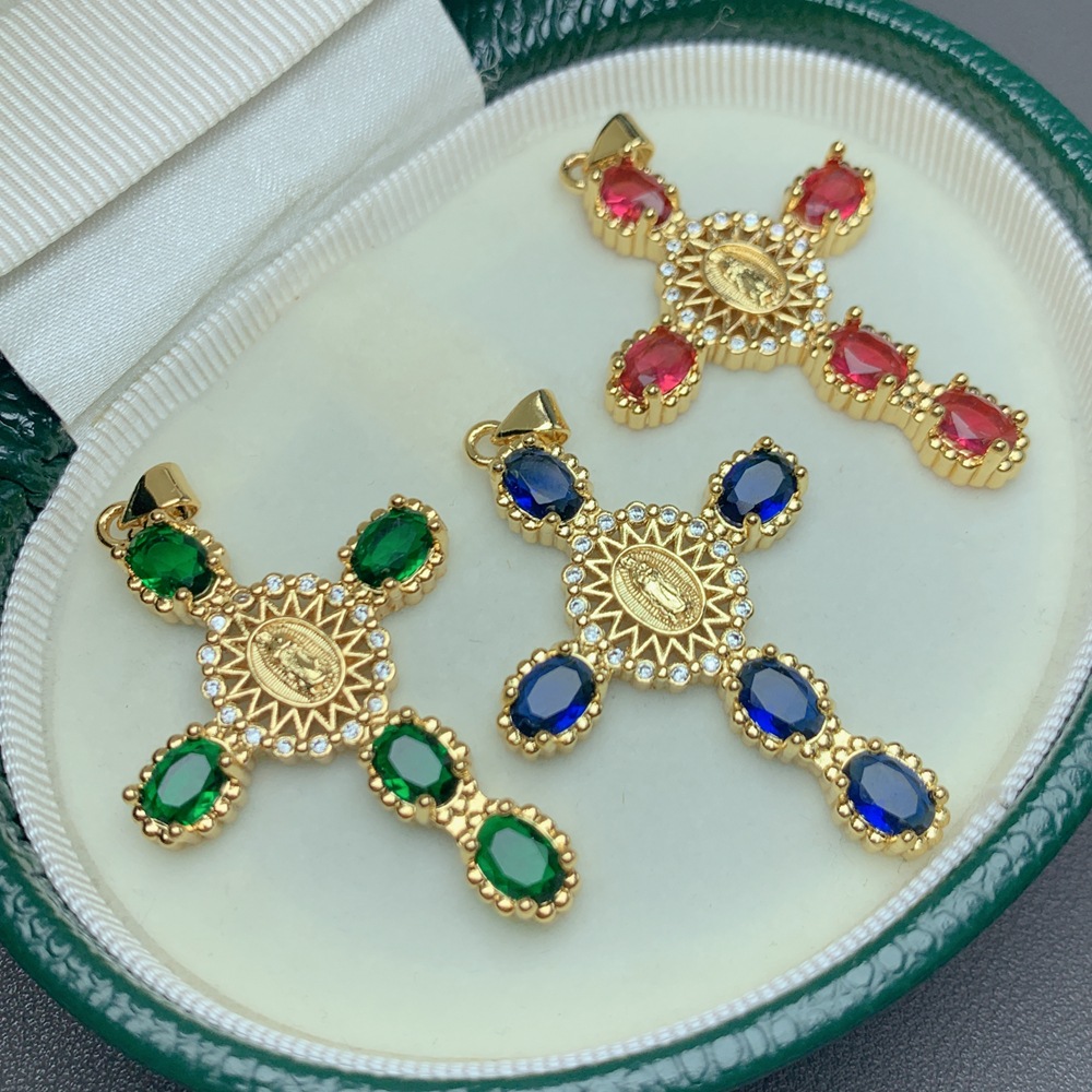 10g Weight Pendant Jewelry Making Type 31.5*46.2mm Jewelry Making Size 18K Gold Plated Plating Material Zircon Inlay Material DIY Jewelry Accessories Classification 1 Piece Quantity Copper Material Cross Pattern Polished Finish Retro Style 1 Piece 31.5*46.2mm Copper Zircon 18K Gold Plated Cross Polished Pendant 3