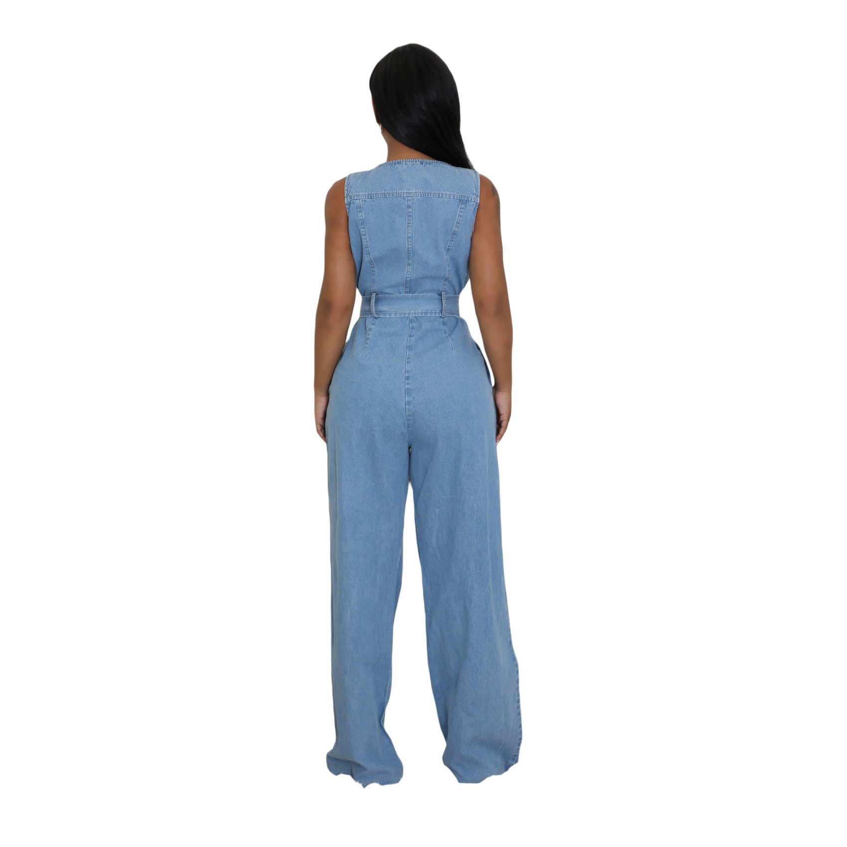 728g Weight Sleeveless Sleeve Length Full Length Pants Length Cotton, Denim Fabric Type High Waist Waist Line Jumpsuits Pants Type Bodysuits Tops Type Daily Occasion Loose Fit Type Solid Color Pattern Summer Season Women's Gender Belt Design Casual Style Women's Daily Bodysuits Casual Solid Color Full Length Belt Jumpsuits 10