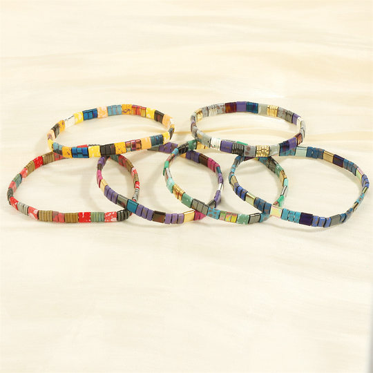 Cross-border fashion simple TILA beads woven bracelet INS wind summer beach wind paint copper elastic bracelet
