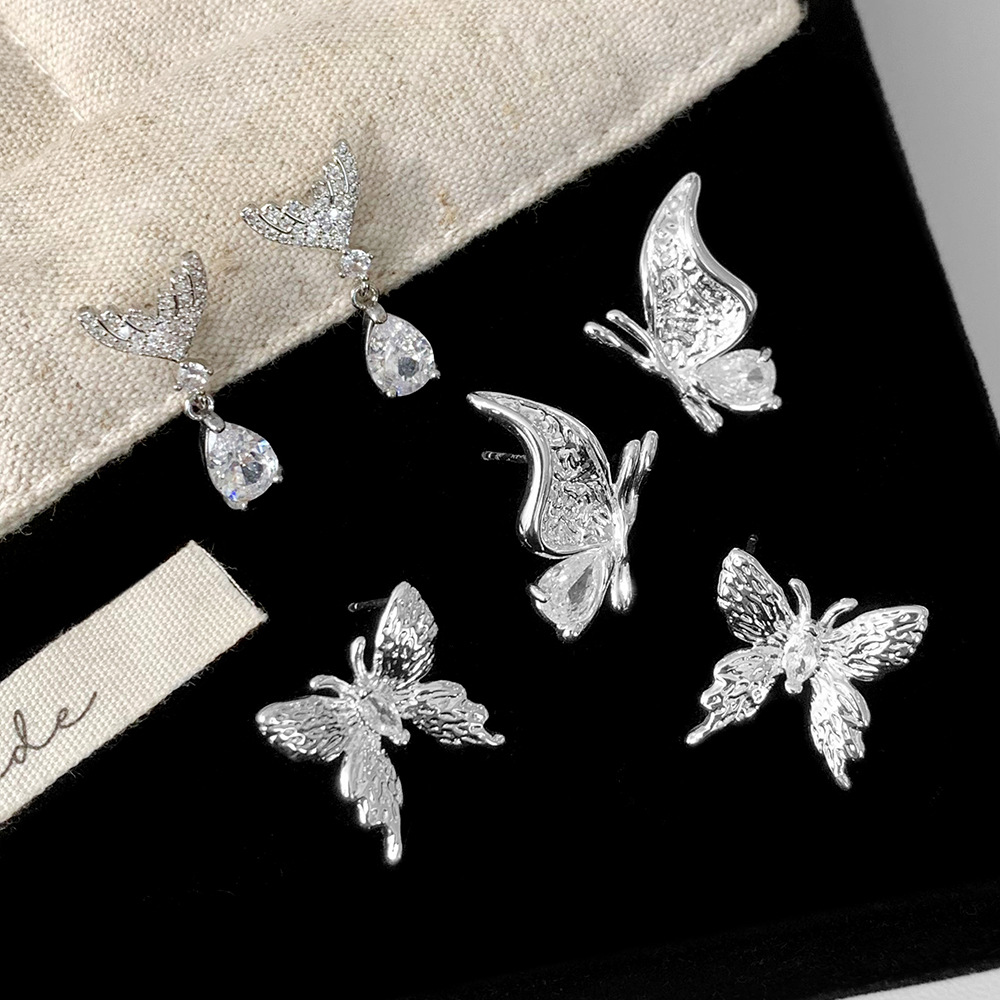 Versatile and Fashionable Silver Butterfly Fishtail Earrings Collection, Simple Niche Light Luxury High-End Earrings for Women