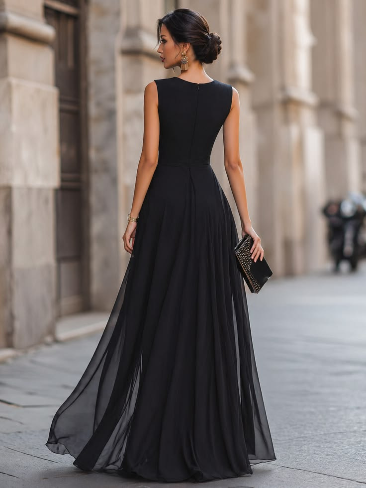 956W Europa y los Estados Unidos nuevos productos transfronterizos intelectuales elegantes sin mangas de color sólido espalda caída vestido vestido de fiesta