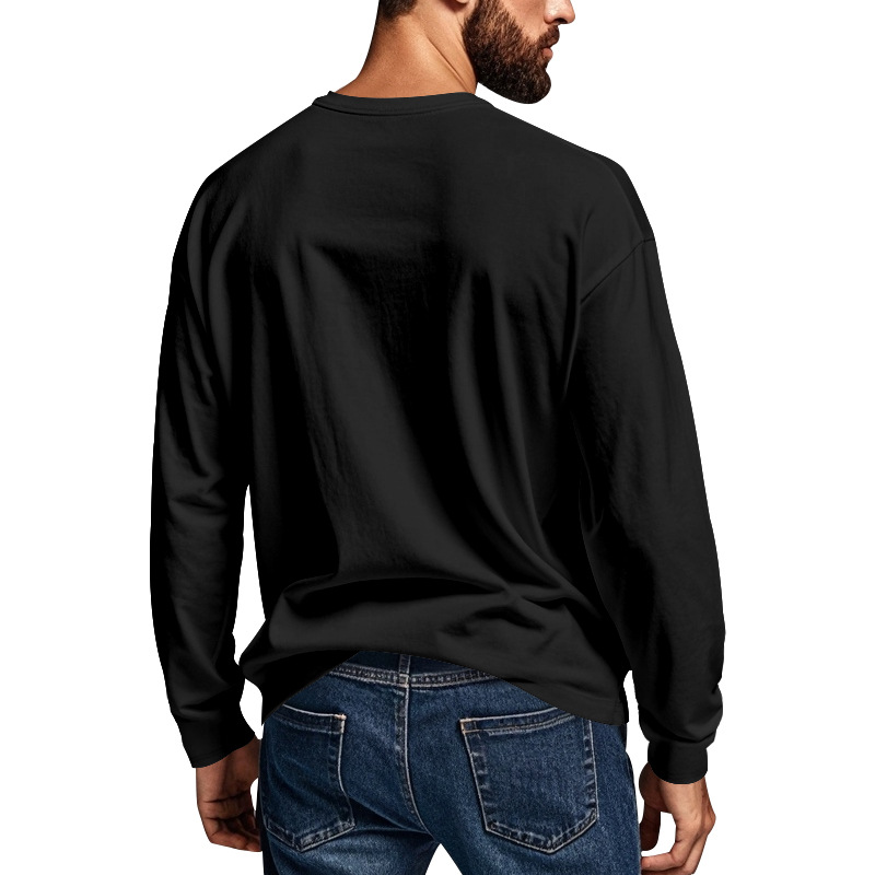 Herr t-shirt slim fit långärmad rund hals för höst och vinter_voghion.com