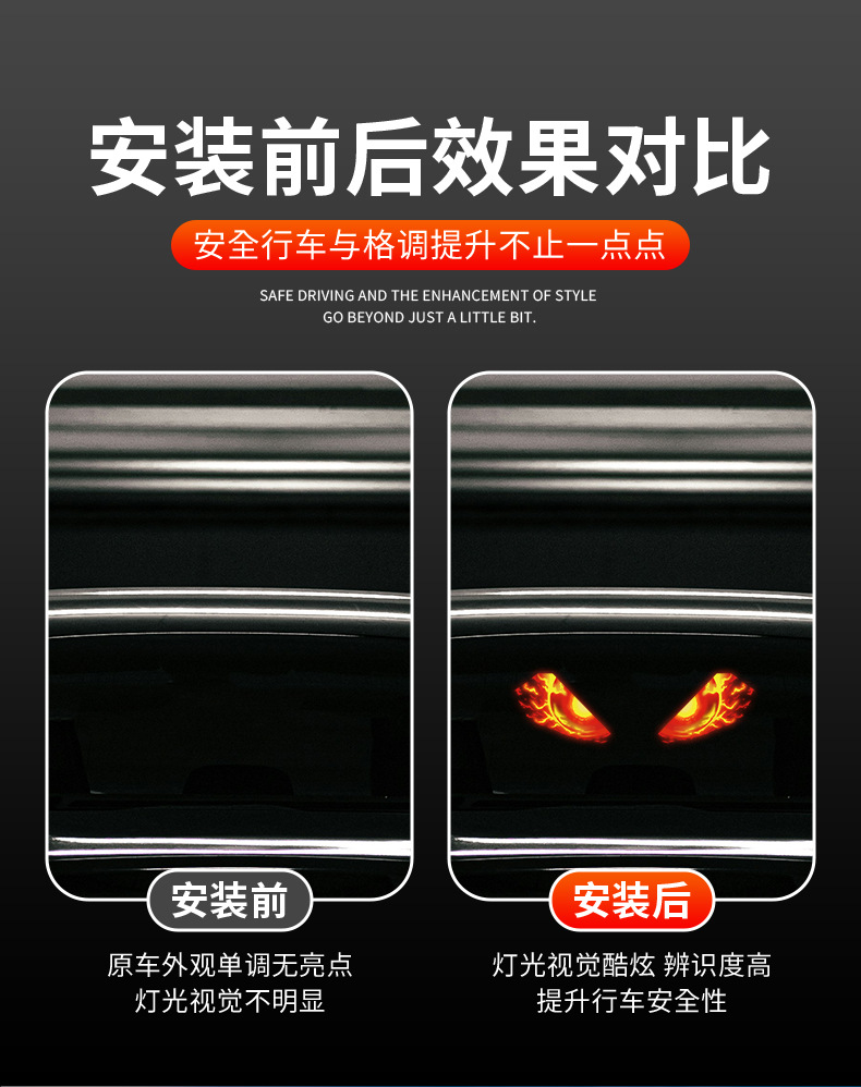 Cross-border solar-powered dynamic devil eye LED expression light warning light for trucks with suction cup eye light