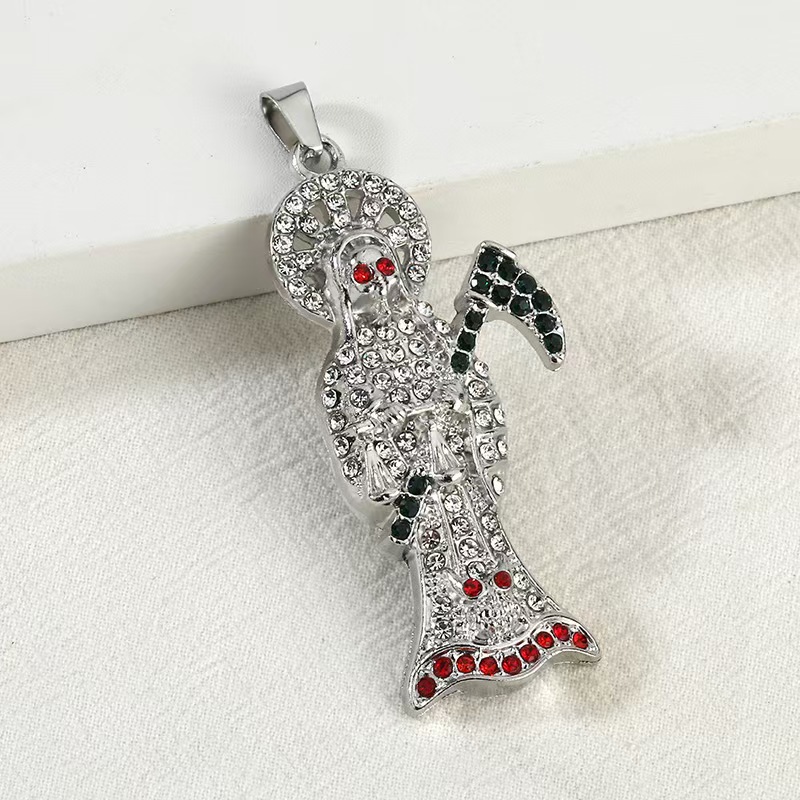 Fuentes transfronterizas de metal accesorios de joyería de diamantes completos llavero colgante collar colgante joyería de calavera de hoz creativa