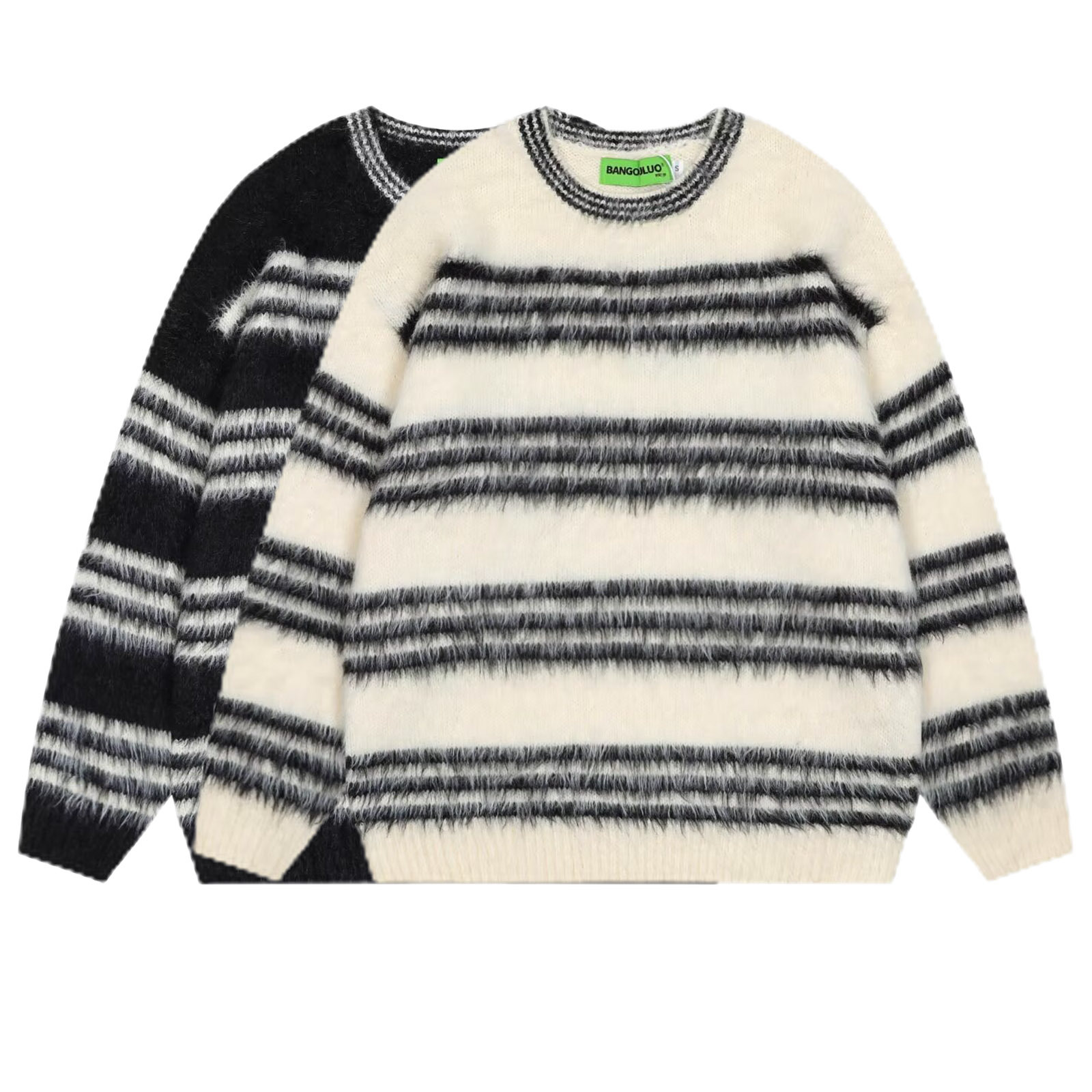 Explosiones transfronterizas de tamaño europeo de tamaño grande jersey peludo a rayas camiseta de punto suéter pareja de hombre otoño invierno fábrica al por mayor