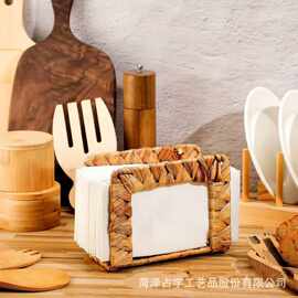 跨境草编抽纸盒餐厅装饰立式餐巾纸盒桌面抽取式纸巾盒编织纸巾架