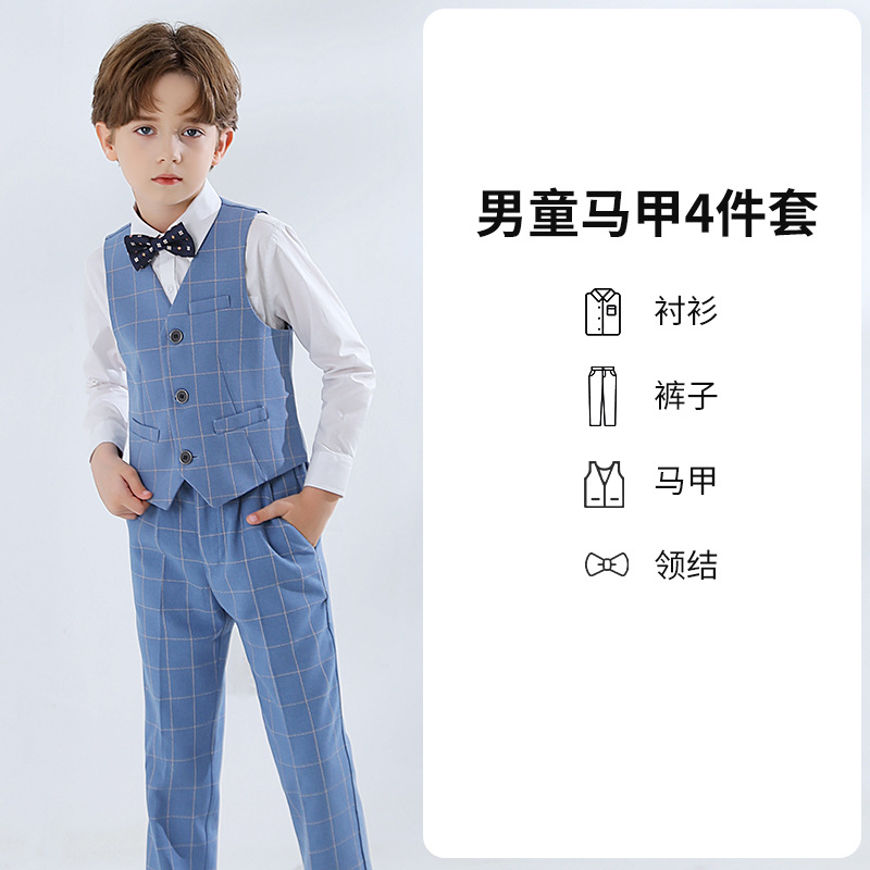 Flor de niño chaleco vestido traje de los niños pequeño traje de estilo británico de piano traje anfitrión