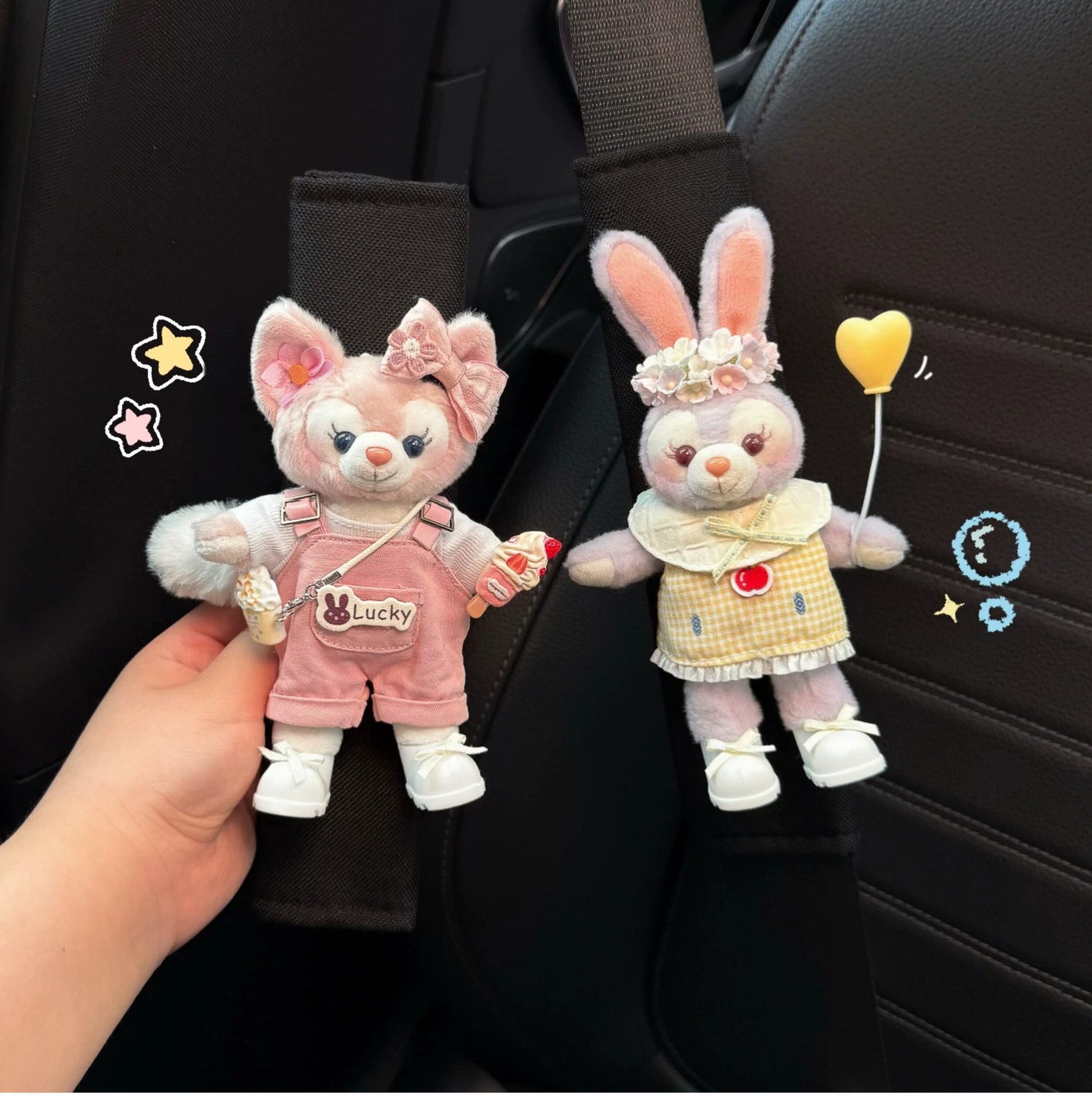 Cute Car Seatbelt Shoulder Pads for Women, Anti-Wear Clothing for a Couple, Featuring Linabell and Stellalou