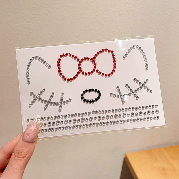 Red bow kt cat black nose face sticker