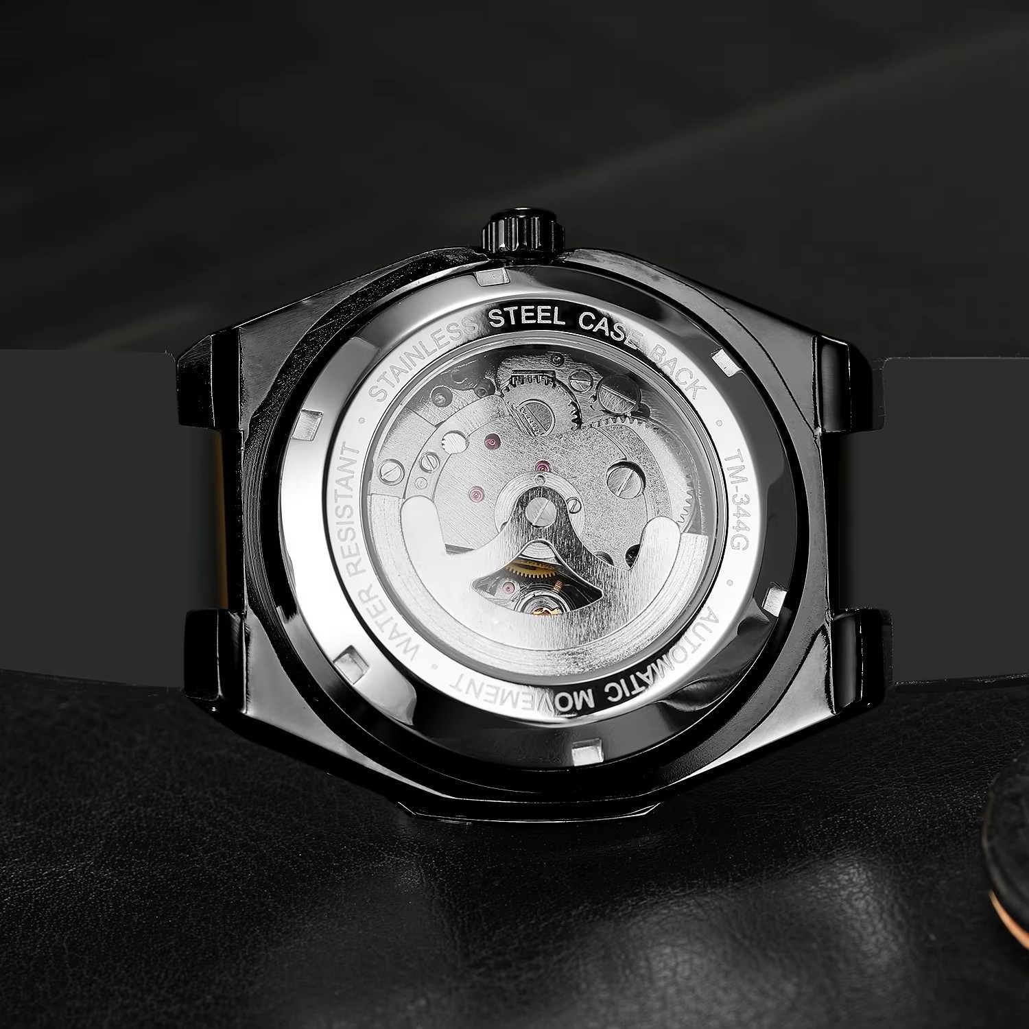 Men's Mechanical Skeleton Watch Silver Automatic Rubber Strap_voghion.com