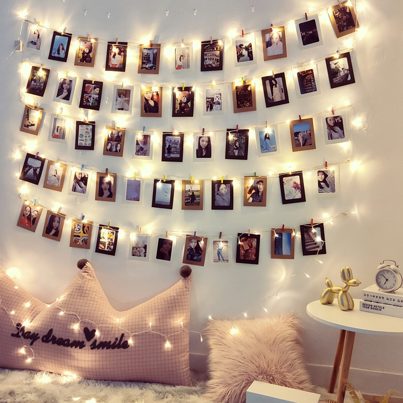 Trendy Instagram Photo Wall Decoration with Twine Clips, Photo Frame for Hanging on the Wall, No-Drill Photo Wall, Girly Room Decor