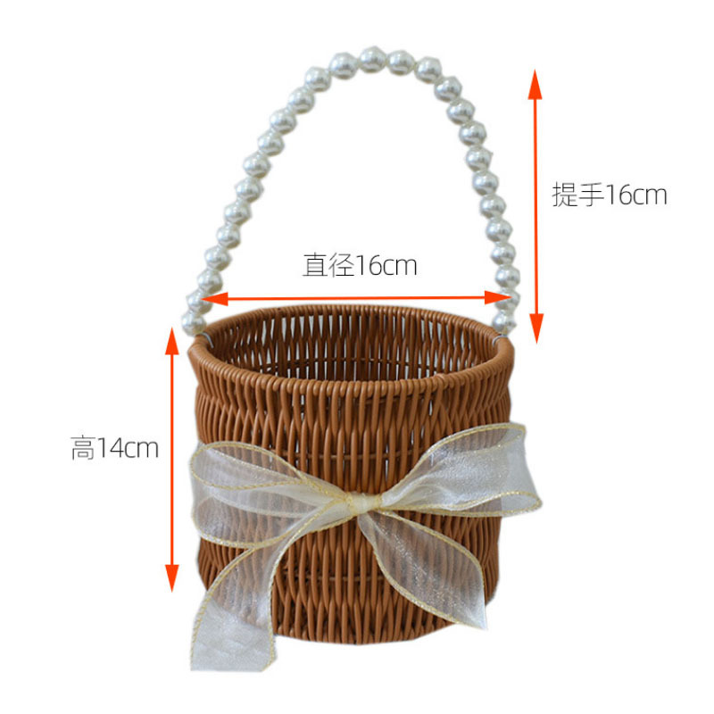 Cesta de flores tejidas de ratán cesta portátil cesta pastoral floral arreglo floral cesta de regalo de frutas cesta de almacenamiento de dulces festivos