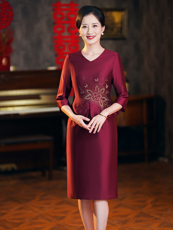blx9563名媛风婚礼喜婆婆妈妈装婚宴礼服2025夏季新款珠绣连衣裙|undefined