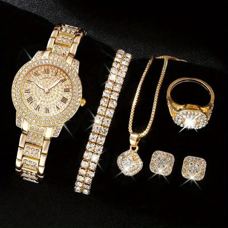 Che Tone Explosive Women's Watch Cornucopia Fashion Casual Roman Quartz suit Full Diamond Bracelet Fashion Watch