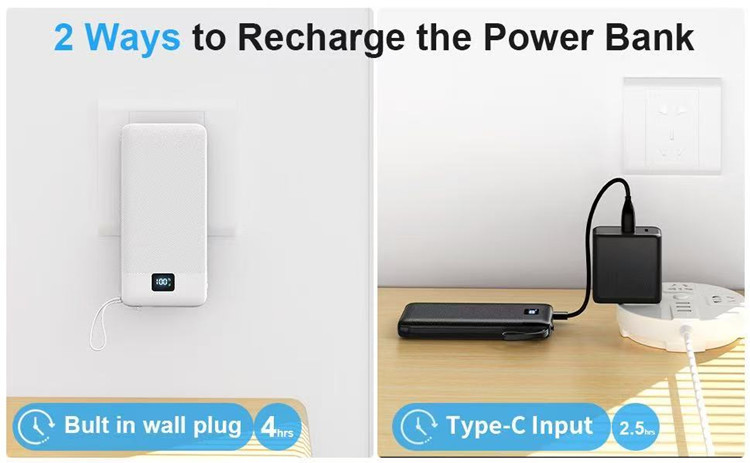 Powerbank mit integriertem Kabel, AC-Stecker, Schnellladung, 10000 mAh, mobile Stromversorgung, Geschenkverpackung, individuelle LOGO-Anpassung