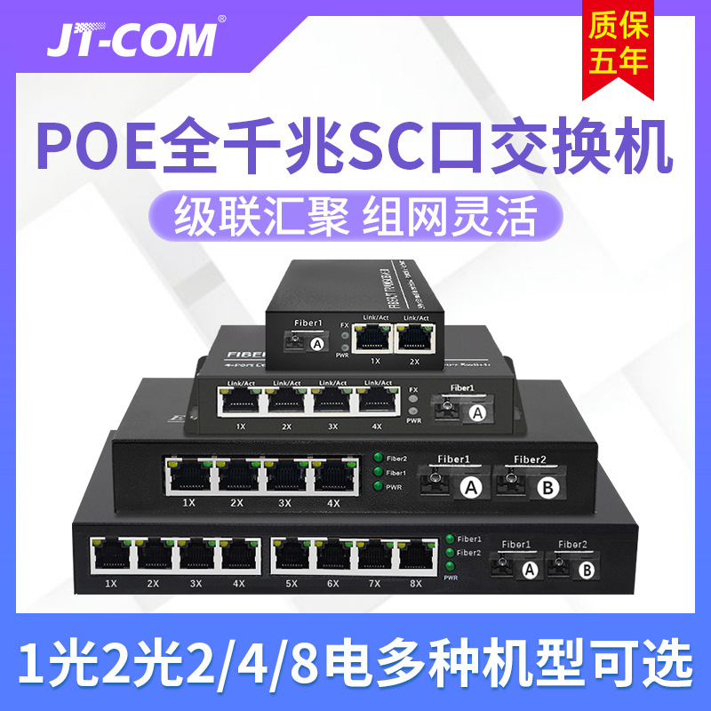全千兆POE光纤收发器1光2光2/4/8电单模单双纤交换机串级联型
