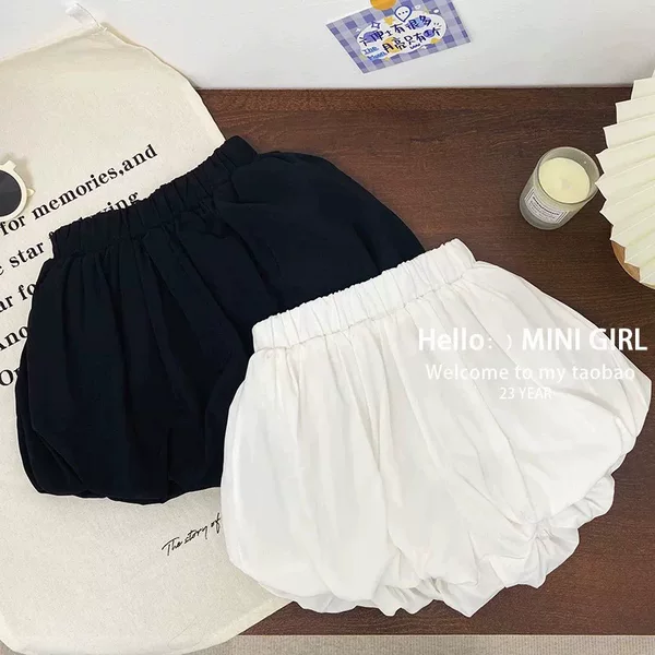 Summer Casual Versatile Girls' Shorts Baby Bloomers Pumpkin Pants Girls' Solid Color Lantern Pants Girls' Trendy Shorts