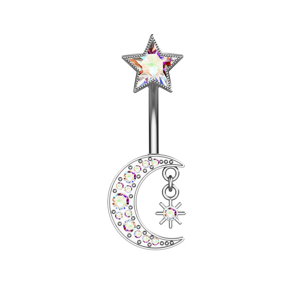Vente en gros transfrontalière de bijoux de piercing pour nombril en forme d'étoile à cinq branches et de lune en ligne_voghion.com