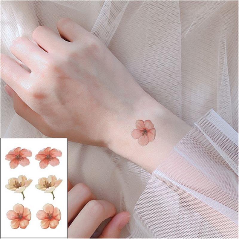 Ins Style Tattoo Sticker Waterproof and Long-lasting Women's Cute Simple Hand Plain Flower Small Fresh Small Tu'an Cherry Blossom High-end Sense
