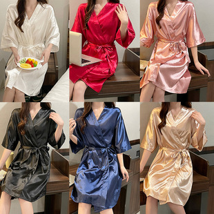 Ice Silk pajamas women's summer short sleeve fat m plus size 200kg loose morning gown nightgown sexy homewear